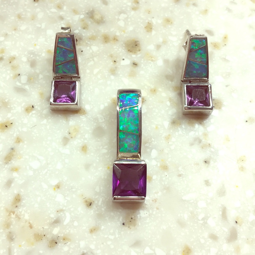 Amethyst and opal three piece set